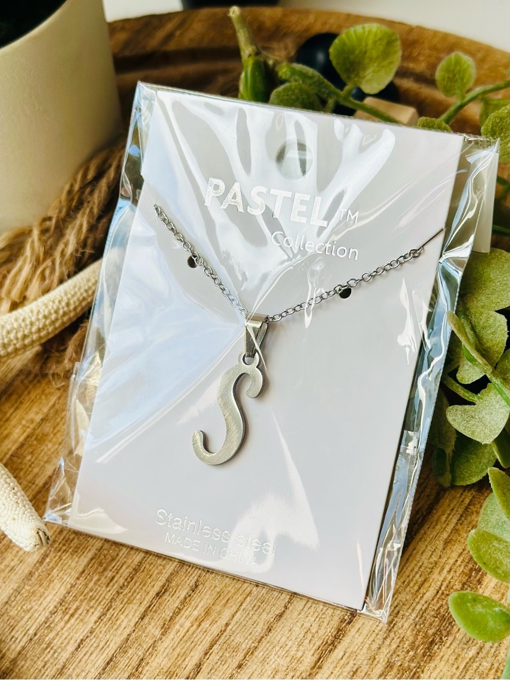 NWT Pastel Collection Stainless Steel Silver 'S' Initial Necklace